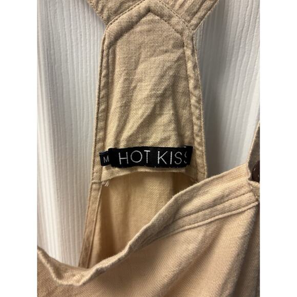 Ladies Hot Kiss Tan Linen Overalls M - Picture 3 of 6